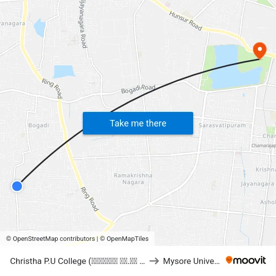 Christha P.U College (ಕ್ರಿಸ್ತ ಪಿ.ಯು ಕಾಲೇಜು) to Mysore University map