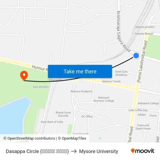 Dasappa Circle (ದಾಸಪ್ಪ ವೃತ್ತ) to Mysore University map