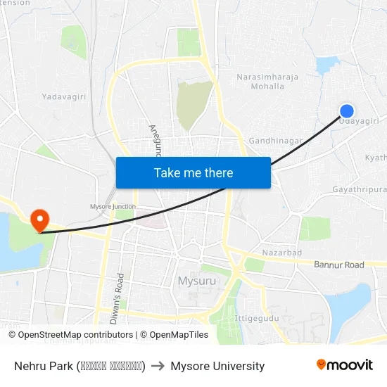 Nehru Park (ನೆಹರೂ ಪಾರ್ಕ್‌) to Mysore University map