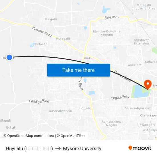 Huyilalu (ಹುಯಿಳಲು) to Mysore University map