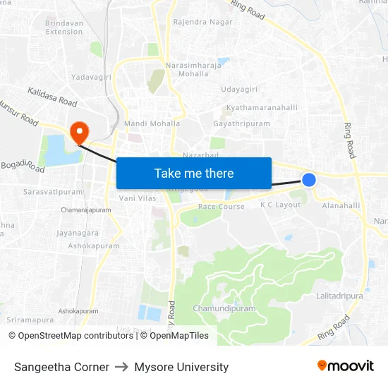 Sangeetha Corner to Mysore University map
