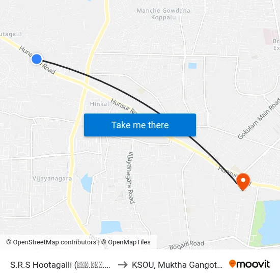 S.R.S Hootagalli (ಎಸ್.ಆರ್.ಎಸ್ ಹೂಟಗಳ್ಳಿ) to KSOU, Muktha Gangothri, Mysore map