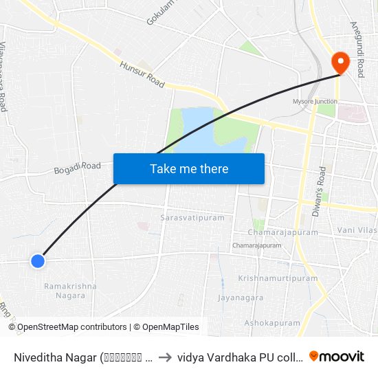 Niveditha Nagar (ನಿವೇದಿತ ನಗರ) to vidya Vardhaka PU college map