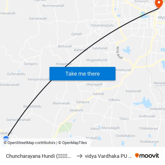 Chuncharayana Hundi (ಚುಂಚರಾಯನ ಹುಂಡಿ) to vidya Vardhaka PU college map