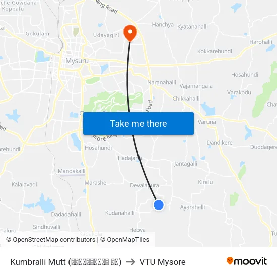 कुंबरल्ली मठ to वीटीयू मैसूर map