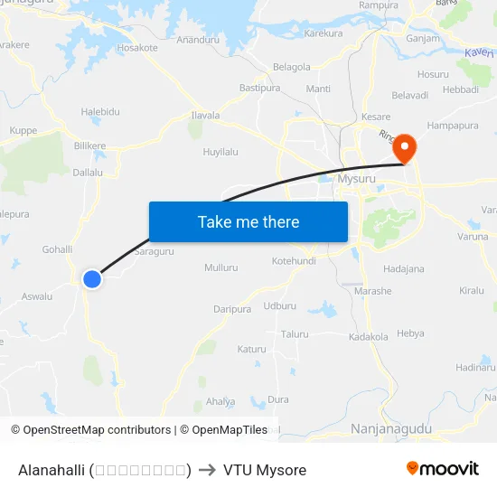 Alanahalli (ಆಲನಹಳ್ಳಿ) to VTU Mysore map