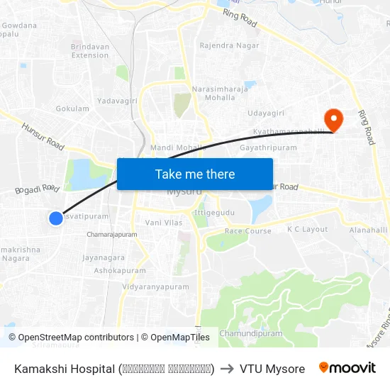 Kamakshi Hospital (ಕಾಮಾಕ್ಷಿ ಆಸ್ಪತ್ರೆ) to VTU Mysore map