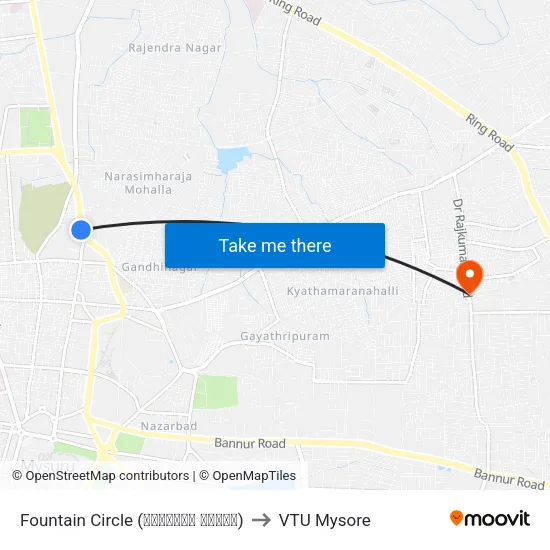 फाउंटेन सर्कल to वीटीयू मैसूर map