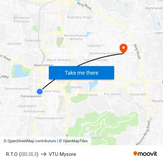 R.T.O (ಆರ್.ಟಿ.ಓ) to VTU Mysore map