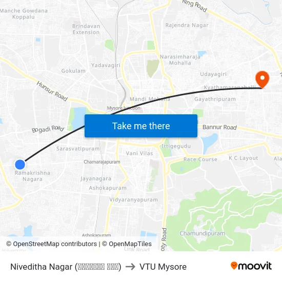 Niveditha Nagar (ನಿವೇದಿತ ನಗರ) to VTU Mysore map