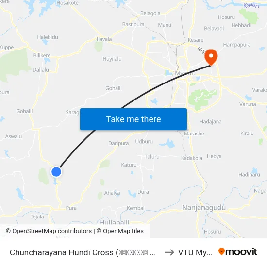 Chuncharayana Hundi Cross (ಚುಂಚರಾಯನ ಹುಂಡಿ ಕ್ರಾಸ್) to VTU Mysore map