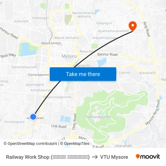 Railway Work Shop (ರೈಲ್ವೇ ವರ್ಕ್‌‌ಶಾಪ್) to VTU Mysore map