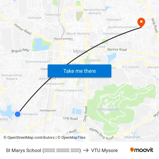 St Marys School (ಸೆಂಟ್ ಮೇರೀಸ್ ಶಾಲೆ) to VTU Mysore map