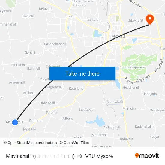 Mavinahalli (ಮಾವಿನಹಳ್ಳಿ) to VTU Mysore map