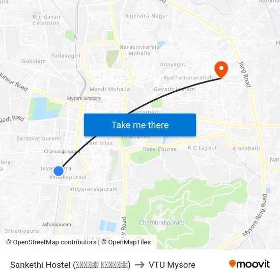 Sankethi Hostel (ಸಂಕೇತಿ ಹಾಸ್ಟಲ್) to VTU Mysore map