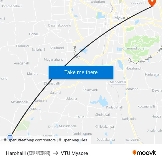 Harohalli (ಹಾರೋಹಳ್ಳಿ) to VTU Mysore map