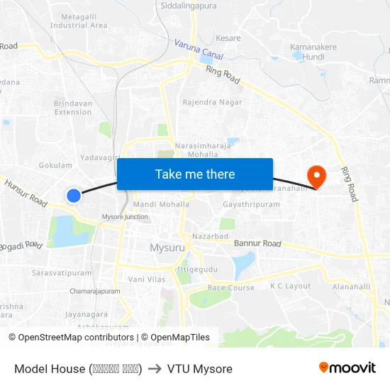 Model House (ಮಾಡಲ್ ಮನೆ) to VTU Mysore map