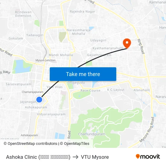 Ashoka Clinic (ಅಶೋಕ ಕ್ಲಿನಿಕ್) to VTU Mysore map