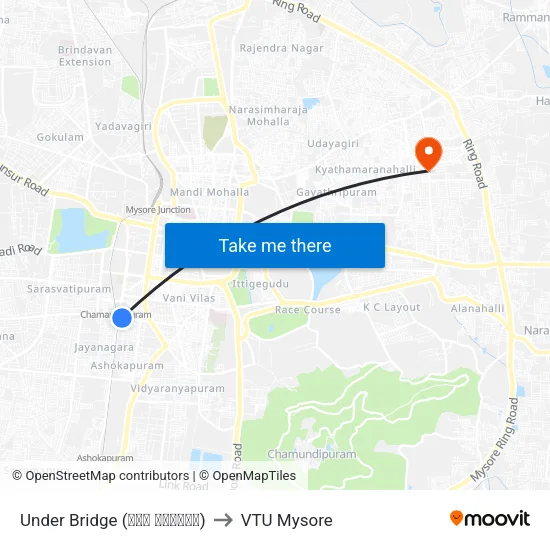 Under Bridge (ಕೆಳ ಸೇತುವೆ) to VTU Mysore map