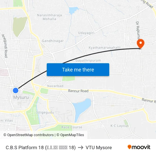 C.B.S Platform 18 (ನ.ಬ.ನಿ ಅಂಕಣ 18) to VTU Mysore map