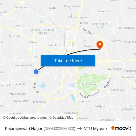 Rajarajeswari Nagar (ರಾಜರಾಜೇಶ್ವರಿ ನಗರ) to VTU Mysore map