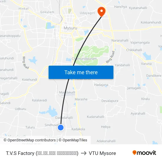 T.V.S Factory (ಟಿ.ವಿ.ಎಸ್ ಫ್ಯಾಕ್ಟರಿ) to VTU Mysore map