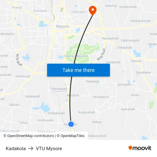 Kadakola to VTU Mysore map