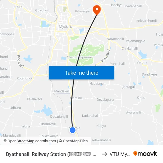 Byathahalli Railway Station (ಬ್ಯಾತಹಳ್ಳಿ ರೈಲ್ವೇ ನಿಲ್ದಾಣ) to VTU Mysore map