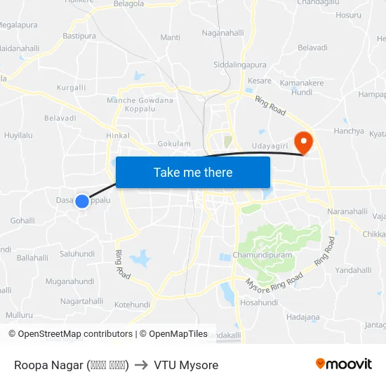 Roopa Nagar (ರೂಪ ನಗರ) to VTU Mysore map