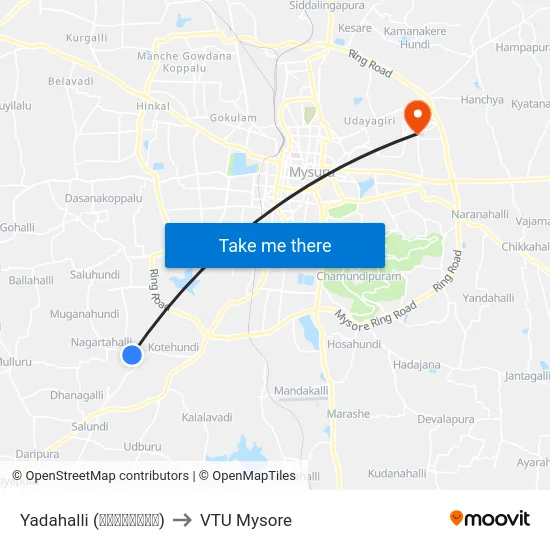 Yadahalli (ಯಾದಹಳ್ಳಿ) to VTU Mysore map