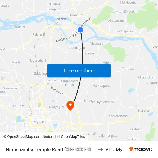 Nimishamba Temple Road (ನಿಮಿಷಾಂಬ ದೇವಸ್ಥಾನ ರಸ್ತೆ) to VTU Mysore map