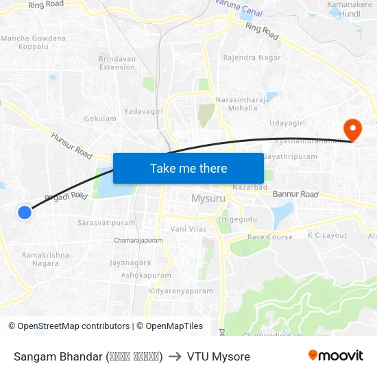 Sangam Bhandar (ಸಂಗಮ ಭಂಡಾರ) to VTU Mysore map