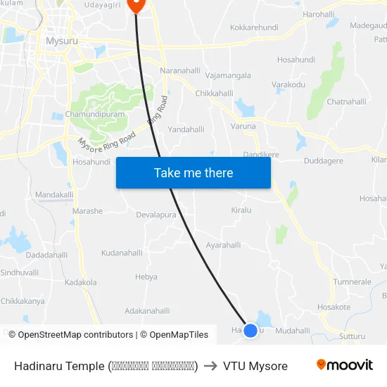 Hadinaru Temple (ಹದಿನಾರು ದೇವಸ್ಥಾನ) to VTU Mysore map