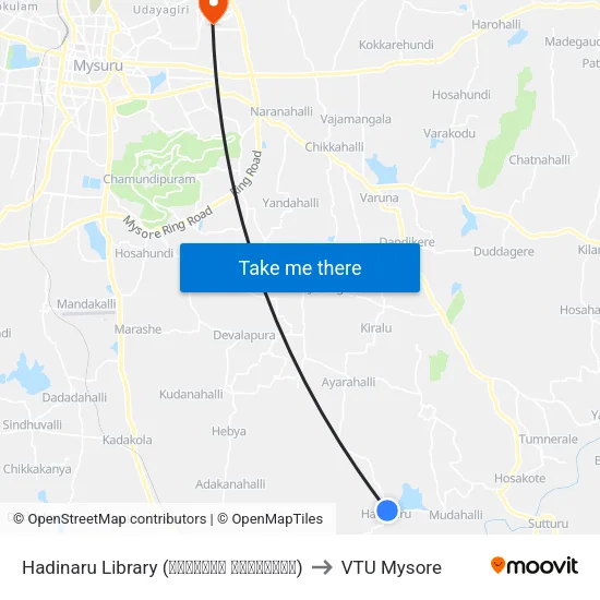 Hadinaru Library (ಹದಿನಾರು ಗ್ರಂಥಾಲಯ) to VTU Mysore map