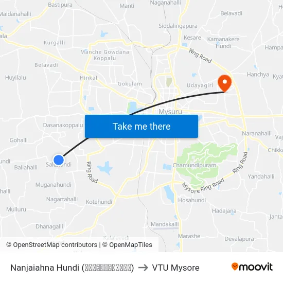Nanjaiahna Hundi (ನಂಜಯ್ಯನಹುಂಡಿ) to VTU Mysore map