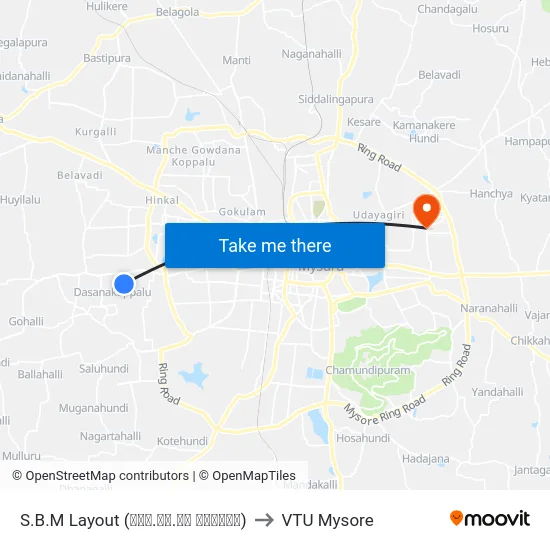S.B.M Layout (ಎಸ್‌.ಬಿ.ಎಂ ಬಡಾವಣೆ) to VTU Mysore map