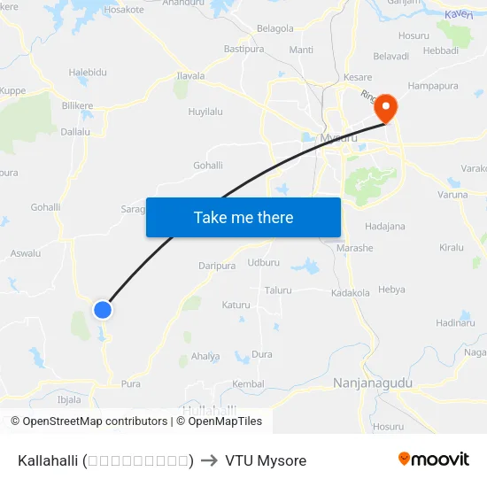 Kallahalli (ಕಲ್ಲಹಳ್ಳಿ) to VTU Mysore map