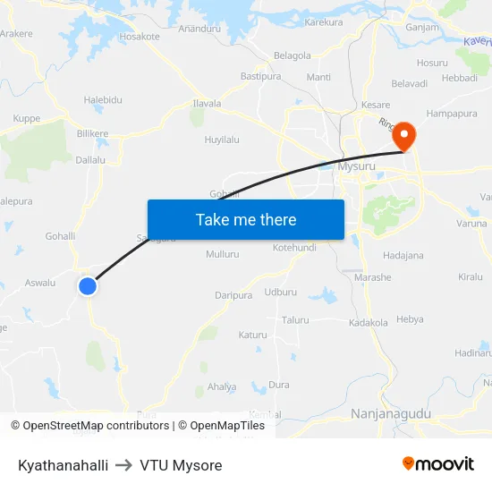 Kyathanahalli to VTU Mysore map
