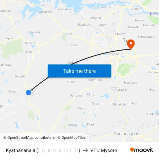 Kyathanahalli (ಕ್ಯಾತನಹಳ್ಳಿ) to VTU Mysore map