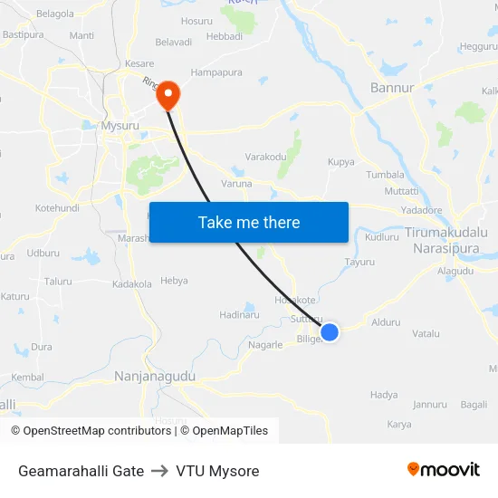 Geamarahalli Gate to VTU Mysore map