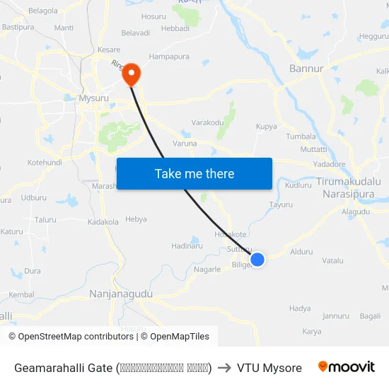 Geamarahalli Gate (ಗೀಯಮಾರನಹಳ್ಳಿ ಗೇಟ್) to VTU Mysore map