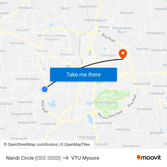 Nandi Circle (ನಂದಿ ವೃತ್ತ) to VTU Mysore map
