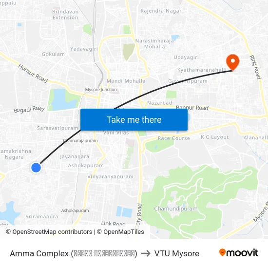 Amma Complex (ಅಮ್ಮಾ ಕಾಂಪ್ಲೆಕ್ಸ್) to VTU Mysore map