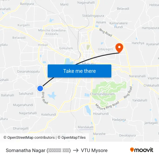 Somanatha Nagar (ಸೋಮನಾಥ ನಗರ) to VTU Mysore map