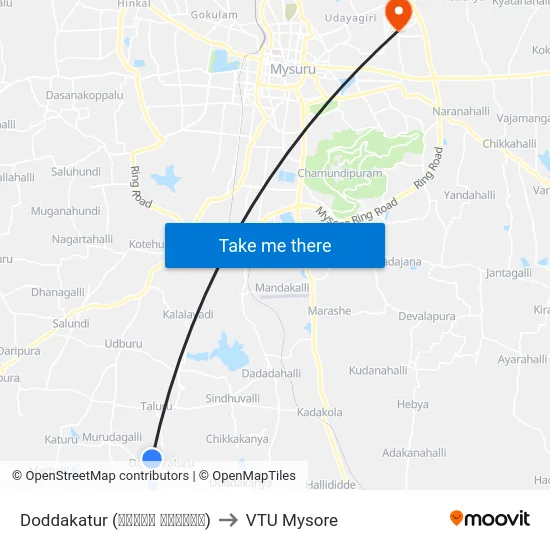Doddakatur (ದೊಡ್ಡ ಕಾತೂರು) to VTU Mysore map