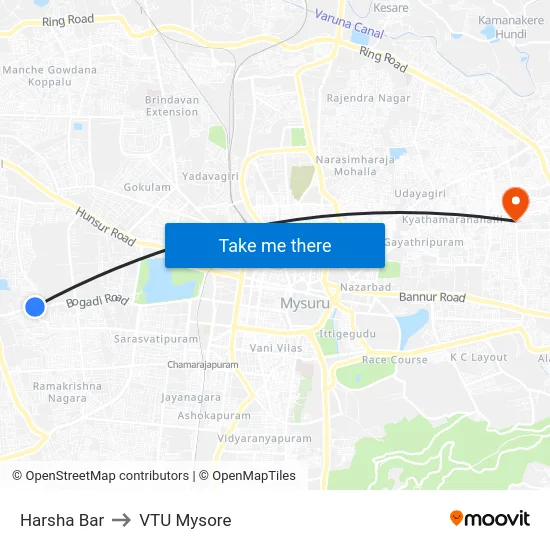 Harsha Bar to VTU Mysore map