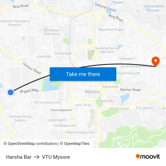 Harsha Bar to VTU Mysore map