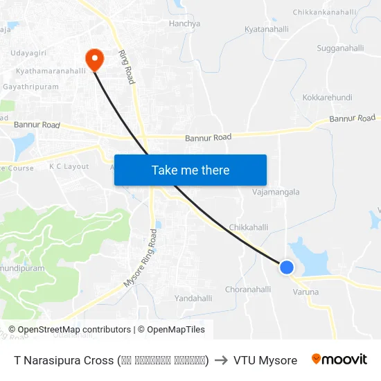 T Narasipura Cross (ಟಿ ನರಸೀಪುರ ಕ್ರಾಸ್) to VTU Mysore map