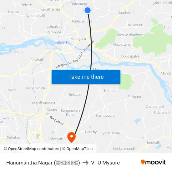 Hanumantha Nagar (ಹನುಮಂತ ನಗರ) to VTU Mysore map
