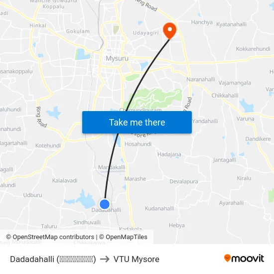 Dadadahalli (ದಾದದಹಳ್ಳಿ) to VTU Mysore map